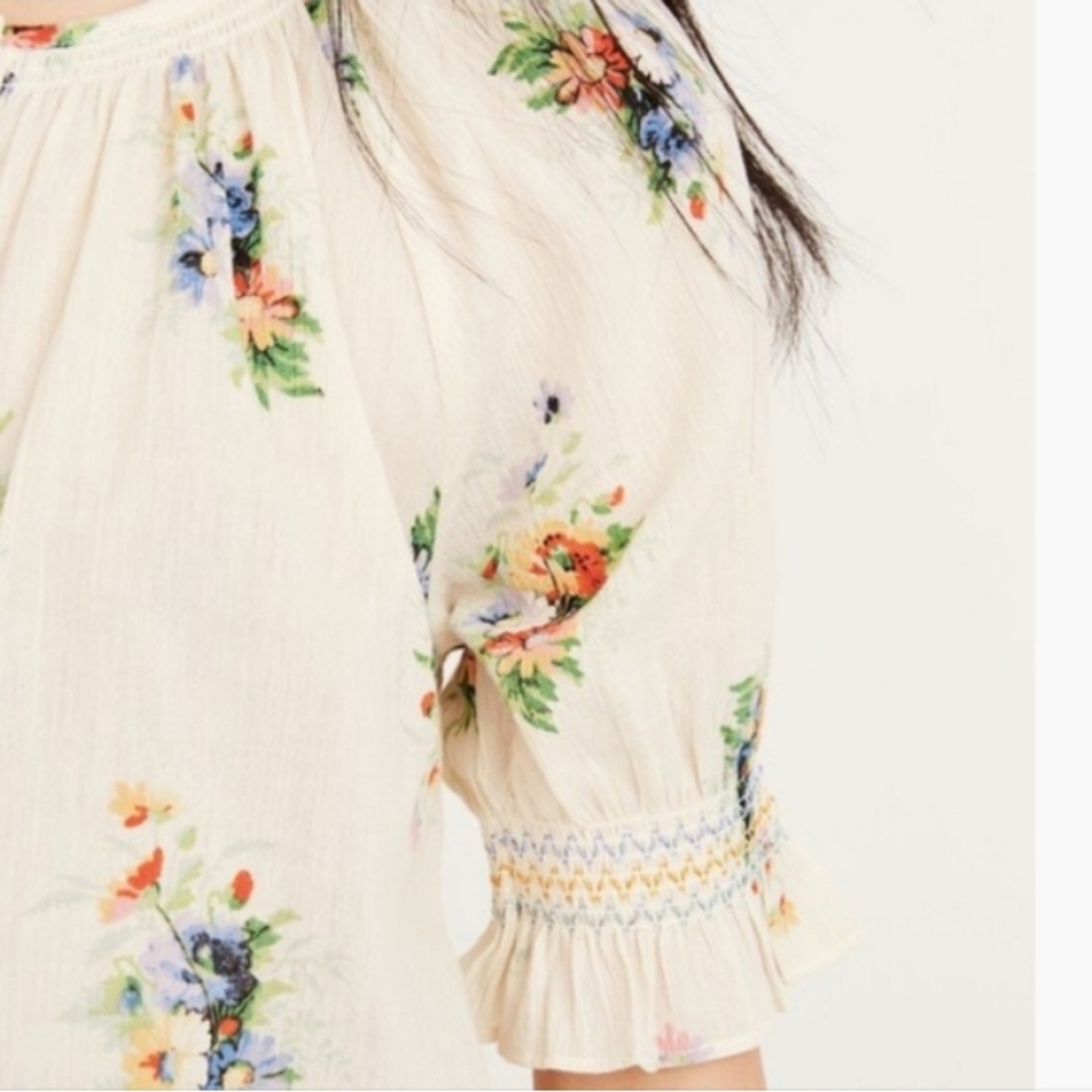 Madewell Button Up Smocked Blouse Flower Floral XXL 2X - Picture 3 of 4